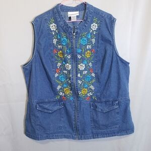 Country Store Embroidered Denim Vest 1X